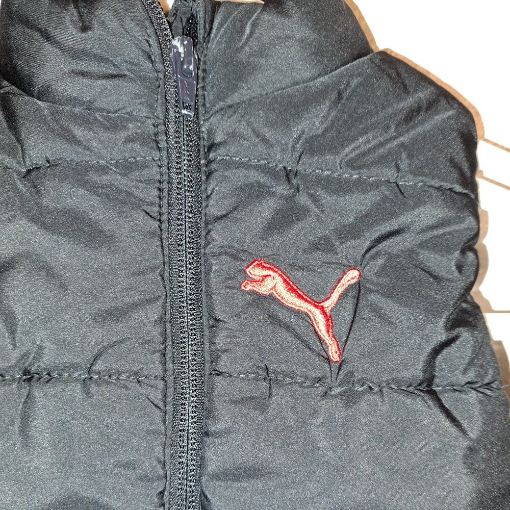 Puma Quilted Puffer Vest Outerwear W/Pockets Black/Red Logo Size XXS (3-4) - Picture 2 of 7